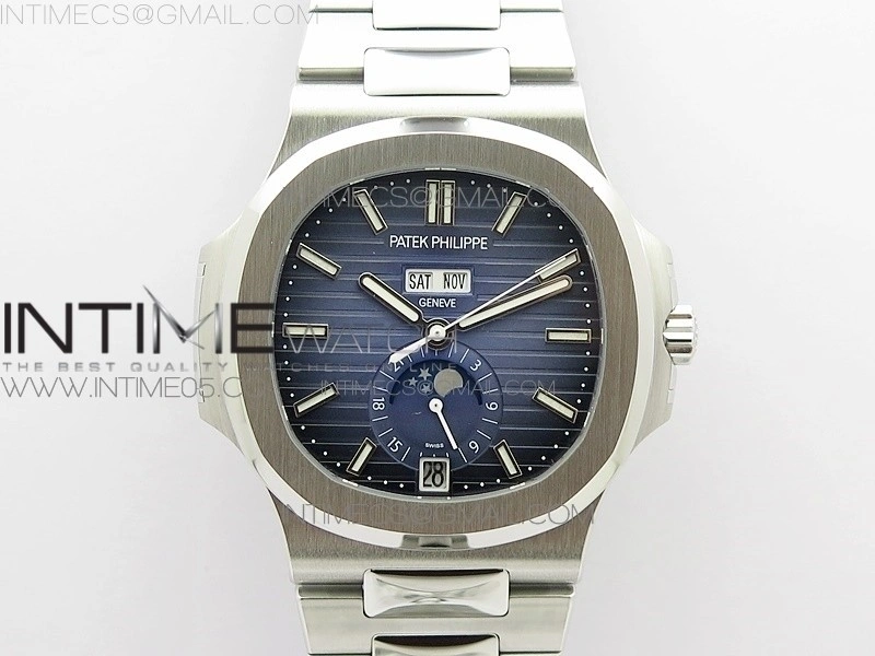 NAUTILUS 5726 SS GRF 1:1 BEST EDITION BLUE DIAL WORKING ANNUAL CALENDARON SS BRACELET A.324 V2